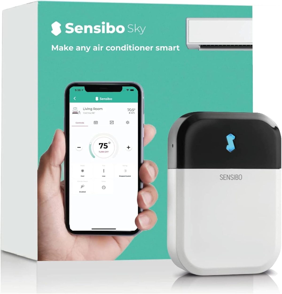 Sensibo Sky Smart Air Conditioner Controller | WiFi Thermometer Monitoring Provides Smart AC Control | Compatible with Amazon Alexa, Google Home, iOS and Android | Control Temperature From Anywhere