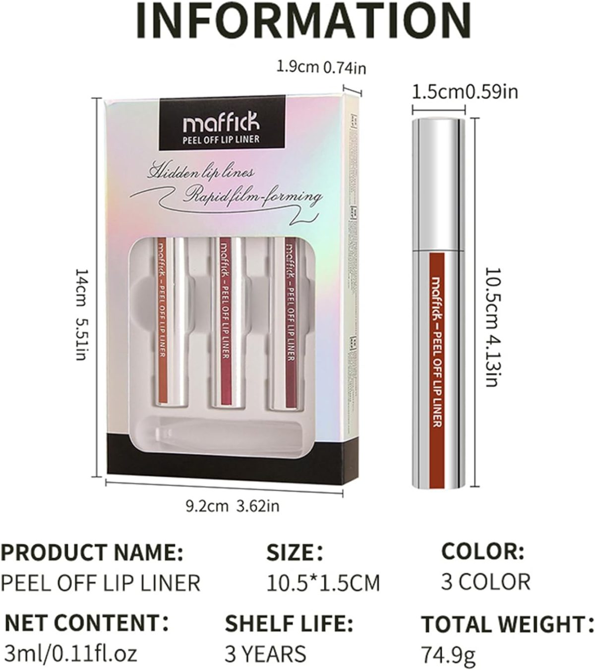 ⁦Mrettick 3PCS Lip Liner，Peel Off Lip Liner Tattoo, Peel Off Lip Stain, Long Lasting Lip Stain Peel Off, Infused with Hyaluronic Acid & Vitamin E, Makeup Gift for Women⁩ - الصورة ⁦9⁩