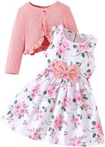 Yanmucy Little Girls Dresses with Cardigan Sets 2PCS Baby Girls Floral Dresses Kids Long Sleeve Coat Clothes for 2-12 Years