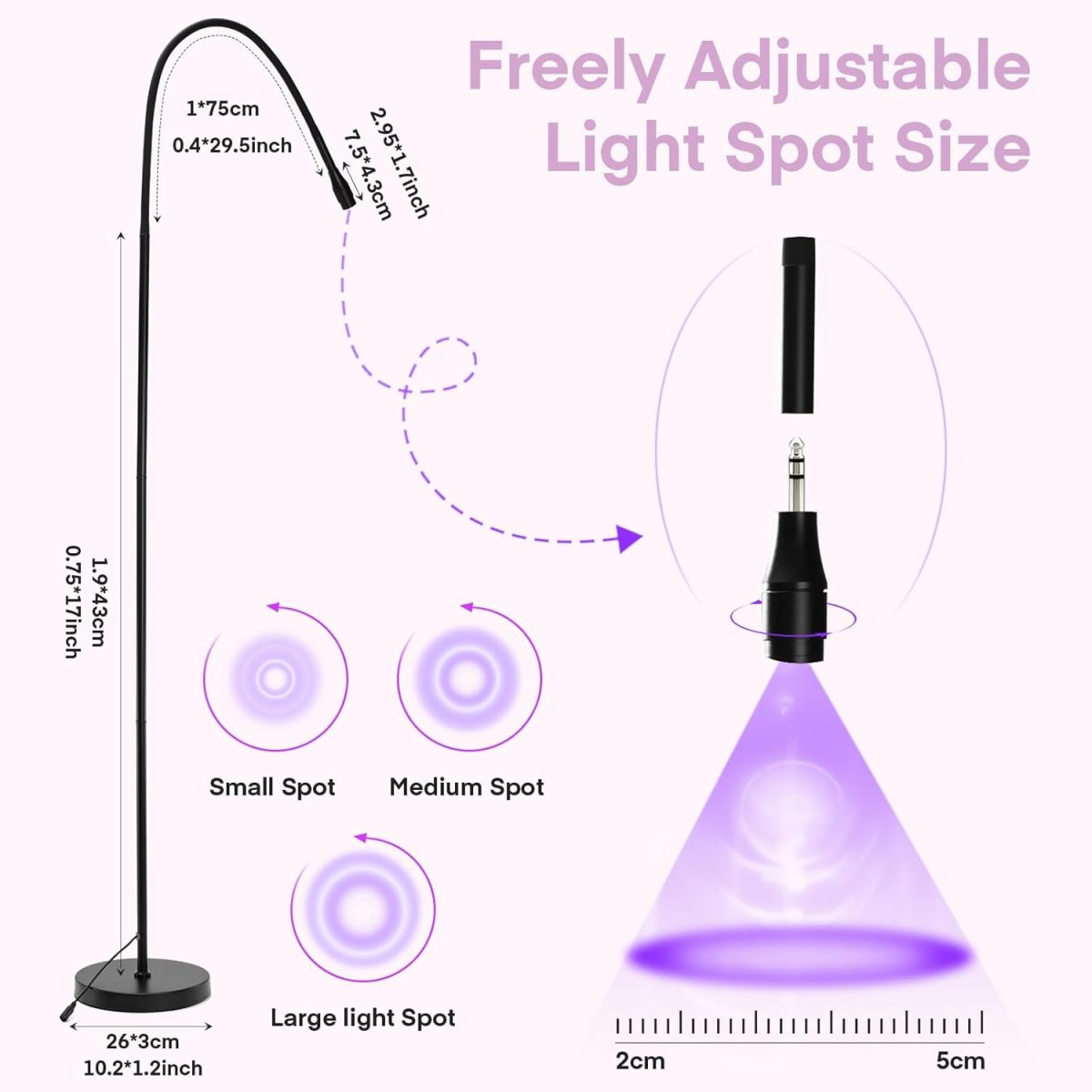 ⁦MYSWEETY UV Lash Light for Light Curing UV Eyelash Glue, 5W LED Eyelash Extensions Nail Tech Glue Lamp with Foot Pedal Control, Glue Cured in 2-3 Seconds, 10 Eye Patch+Goggles, Adjustable Spot Size⁩ - الصورة ⁦3⁩