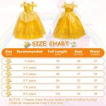 ⁦BSBUY Belle Costume, Girls Beauty and the Beast Costumes, 6 Pieces Princess Belle Dress, with Crown Wand Gloves, Girls Beautiful Dresses Set for Cosplay Christmas Party Halloween, 100⁩ - الصورة ⁦3⁩