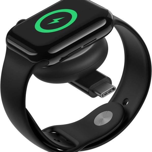 Belkin BoostCharge Portable USB-C Apple Watch Charger - MFi-Certified USB-C Charger for Apple Watch Series 9, Series 8, Series 7, Ultra, & More - Compatible w/MacBook, iPhone 15, & More - Black