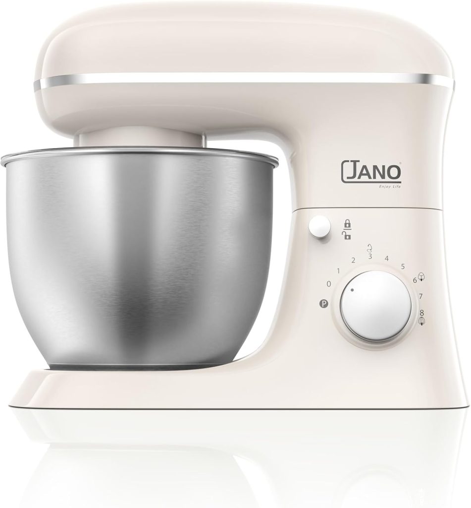 خلاط كهربائي قائم بقدرة 1300 وات مع تحكم احترافي بعدد 8 سرعات ووظيفة النبض، خلاط كهربائي قائم بوعاء قابل للإزالة من جانو، لون بيج، سعة 5 لتر، موديل JN02202