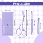⁦HANNEA® 3-in-1 Eyebrow Scissors Kit, Eyebrow Grooming Set, Eyebrow Scissors with Comb, Hair Removal Tweezers, Facial Eyebrow Razo, yebrow Trimmer Kit for Women and Men, Purple⁩ - الصورة ⁦3⁩
