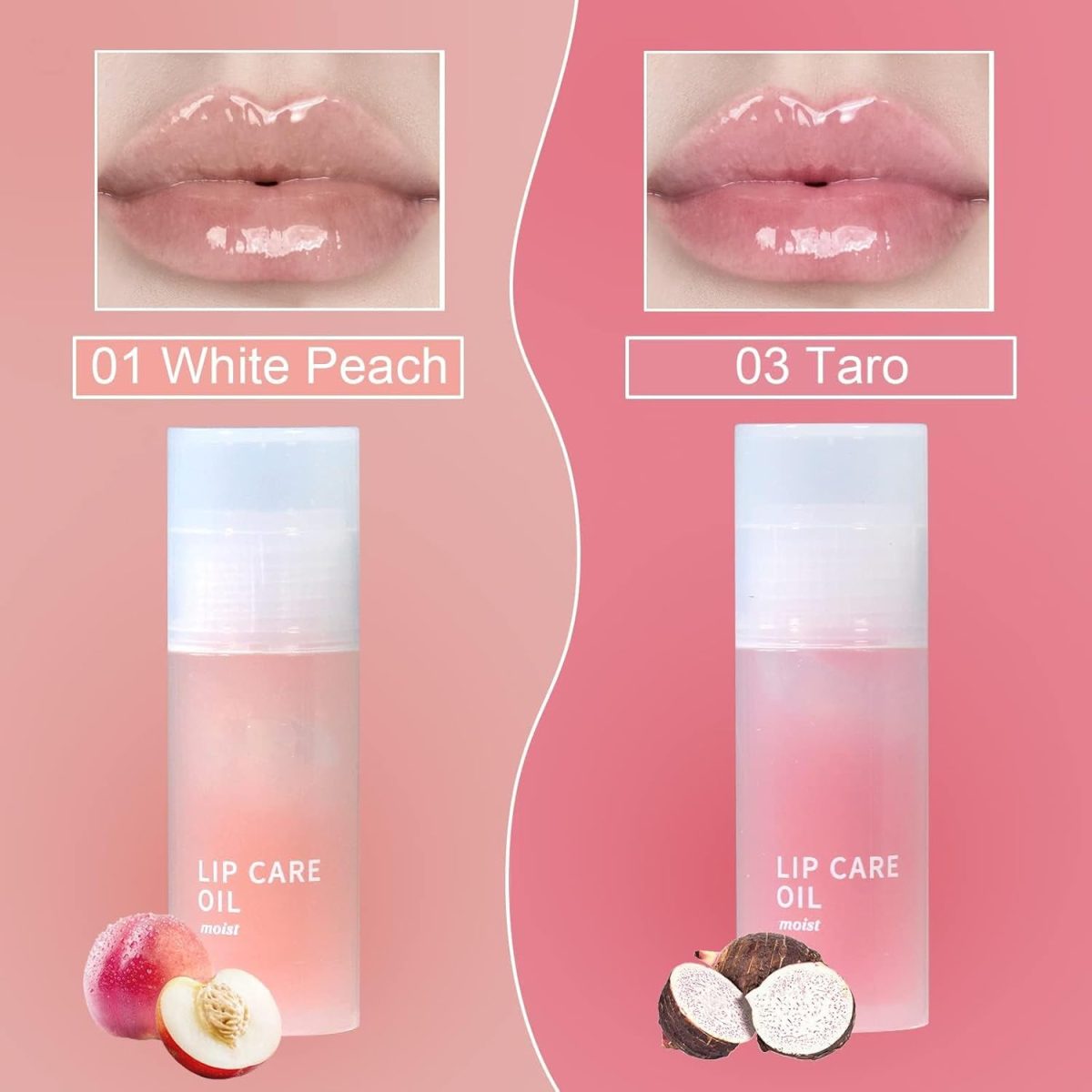 ⁦2Pcs Hydrating Lip Glow Oil, Moisturizing Lip Oil, Gloss Transparent Toot Lip Oil, Non sticky Plumping Lip Oil Tinted Clear Lip Gloss Nourishing Repairing Reducing Lip Lines⁩ - الصورة ⁦2⁩
