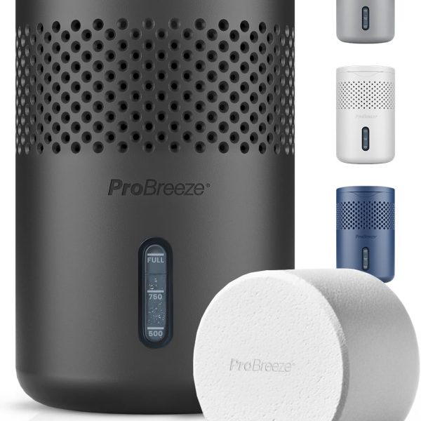 برو بريز مزيل الرطوبة من اوسمو - ممتص رطوبة صامت وقابل لاعادة الملء للرطوبة والتكثيف في المنزل وغرفة النوم وخزانة الملابس والسيارة - مزيل قوالب الحمام مع قرص قابل لاعادة الملء 700 غرام - اسود