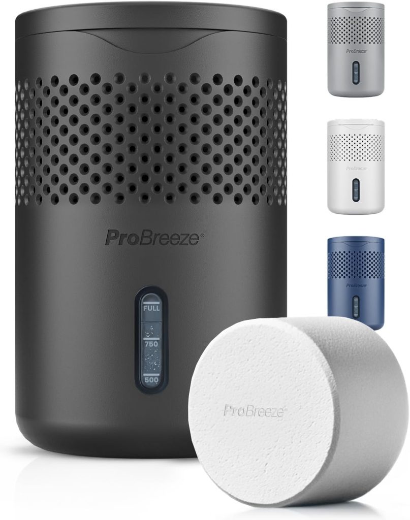 برو بريز مزيل الرطوبة من اوسمو - ممتص رطوبة صامت وقابل لاعادة الملء للرطوبة والتكثيف في المنزل وغرفة النوم وخزانة الملابس والسيارة - مزيل قوالب الحمام مع قرص قابل لاعادة الملء 700 غرام - اسود