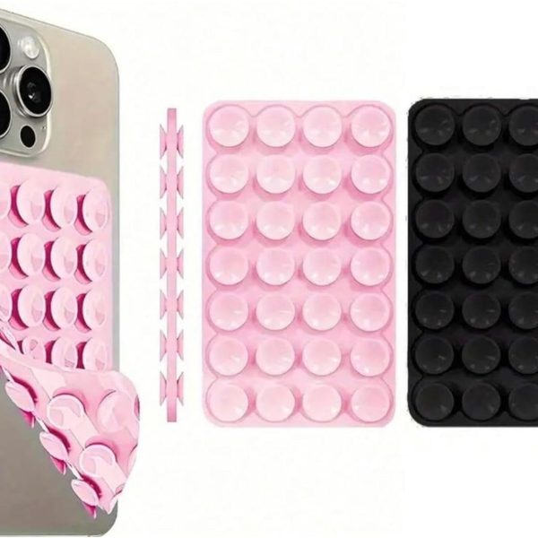 حافظة حماية مزدوجة الجوانب تثبت بالشفط من السيليكون، قابلة للغسل واعادة الاستخدام بدون استخدام اليدين لمقاطع الفيديو وصور السيلفي (قطعتان، اسود-بينك)