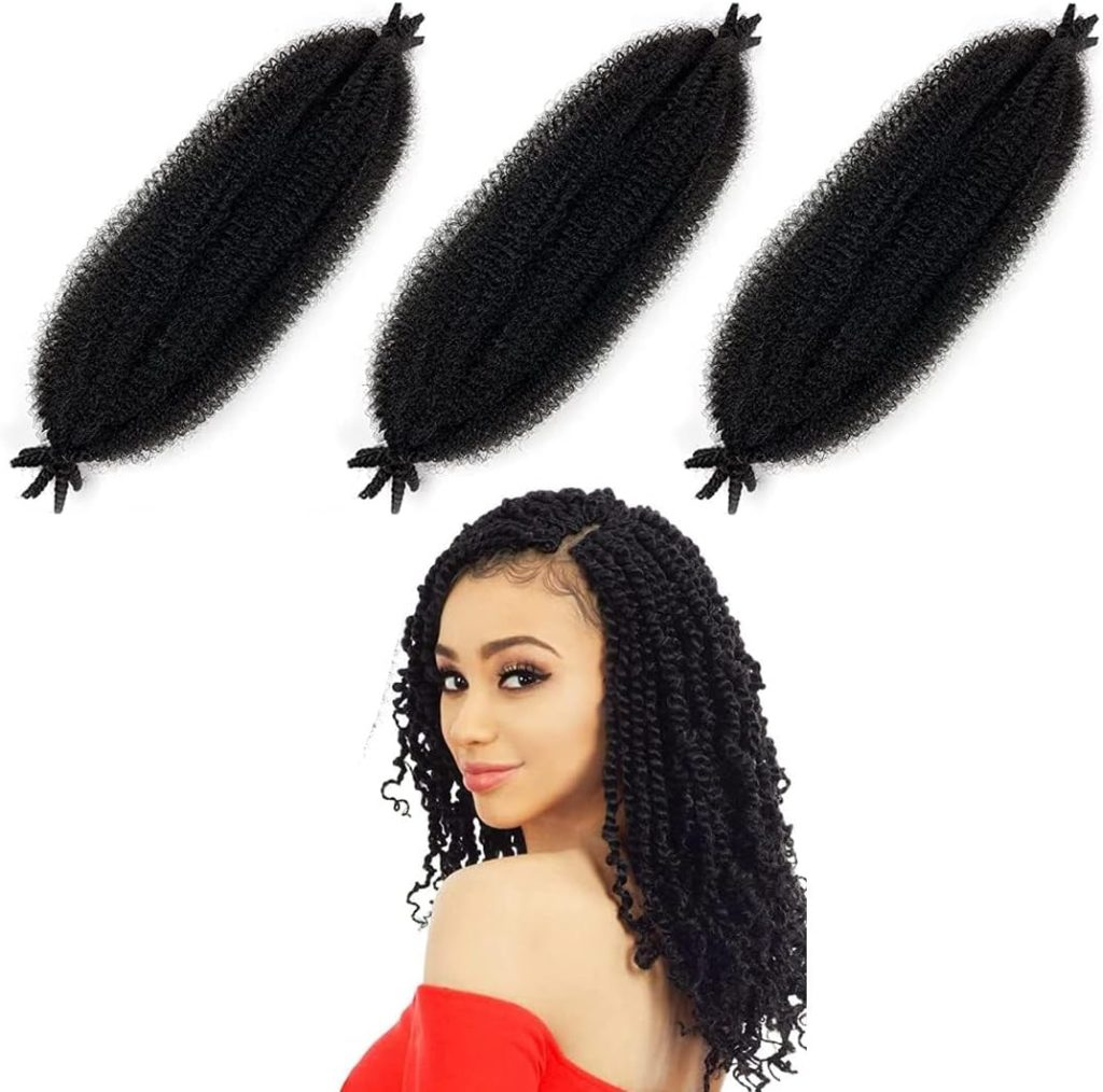 Bukela Twist Braiding Hair,16 Inch Pre-Separated Springy Afro Twist Hair, Natural Synthetic Hair, Hair Extensions Wrapping Hair for Soft Suitable for Women 3 PCS
