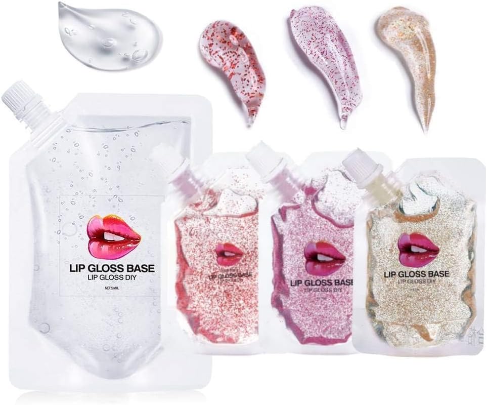 مجموعة اساس ملمع الشفاه التي تصنعها بنفسك - تركيبة مرطبة وغير لاصقة لملمع الشفاه المخصص، زيت مكياج شفاه نباتي (عبوة واحدة 50 مل + 3 عبوات 20 مل، متعددة الالوان، M)