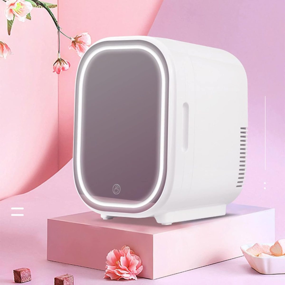 ⁦BBFVJRDD Mini fridge for office الثلاجة مع قاد مصباح مرآة كاملة ماكياج مصغرة كهربائية محمولة مرآة ماكياج جمال الثلاجة 8L غرفة نوم أنثى⁩ - الصورة ⁦5⁩