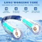 ⁦Naxifly Neck Fan, Cooling Fan with 5 Speeds Adjustable Neckbreeze, Neckbreeze Wearable Bladeless Rechargeable Personal Neck Fan 720°cooling Airflow No Noise, For Home Office Travel (Blue)⁩ - الصورة ⁦2⁩