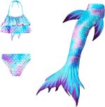 طقم ذيل حورية البحر مع مشبك شعر وقلادة وإكليل للرأس، زي حورية البحر، من اوتويسور، البوليستر