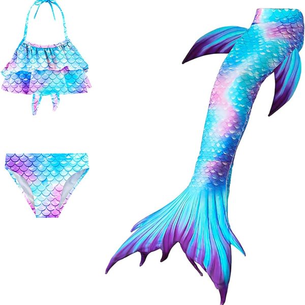 طقم ذيل حورية البحر مع مشبك شعر وقلادة وإكليل للرأس، زي حورية البحر، من اوتويسور، البوليستر