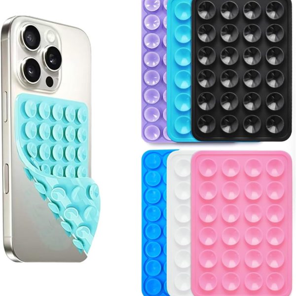 6 Pcs Suction Phone Case Mount, Silicone Adhesive Mobile Phone Accessory Holder, Fidget Toy Hands-Free Mirror Shower Holder, Sticky Grip for Tiktok Videos and Selfies (6 Colors)