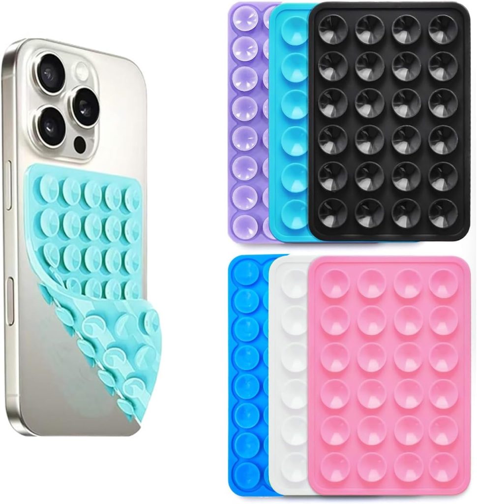 6 Pcs Suction Phone Case Mount, Silicone Adhesive Mobile Phone Accessory Holder, Fidget Toy Hands-Free Mirror Shower Holder, Sticky Grip for Tiktok Videos and Selfies (6 Colors)