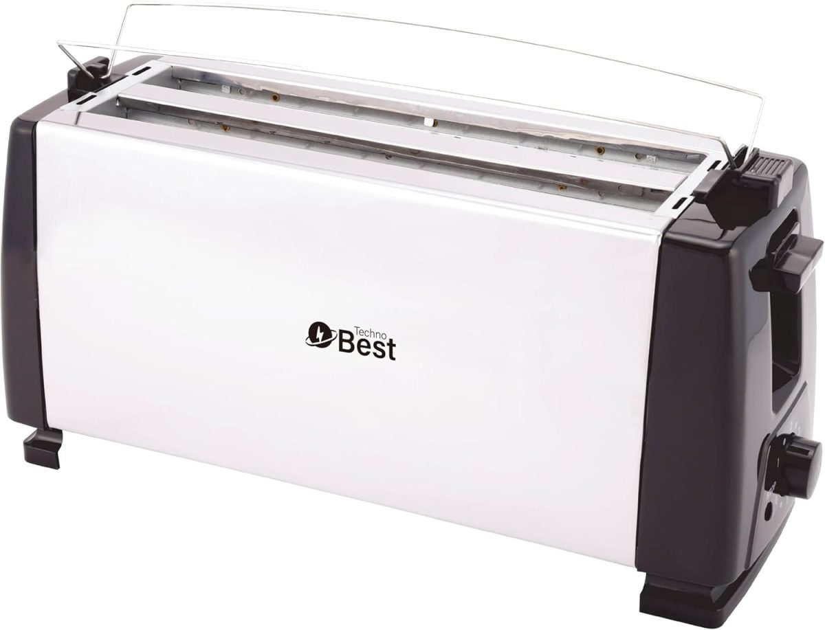 Techno Best 1300W 4 Slice Stainless Steel Electric Toaster/Efficient Breakfast Toasting/Breakfast machine with Browning control/Black Grey/BET-02S
