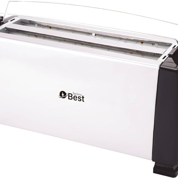 Techno Best 1300W 4 Slice Stainless Steel Electric Toaster/Efficient Breakfast Toasting/Breakfast machine with Browning control/Black Grey/BET-02S