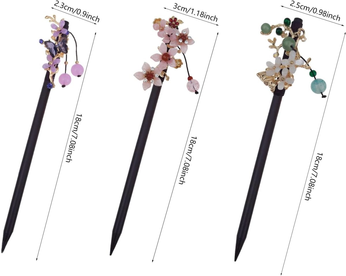 ⁦Aputue Wooden Hair Pins, Set of 3 Traditional Chinese Hair Sticks, Elegant Floral Hair Pins for Women, Ideal for Weddings and Special Occasions⁩ - الصورة ⁦2⁩