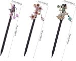 ⁦Aputue Wooden Hair Pins, Set of 3 Traditional Chinese Hair Sticks, Elegant Floral Hair Pins for Women, Ideal for Weddings and Special Occasions⁩ - الصورة ⁦2⁩