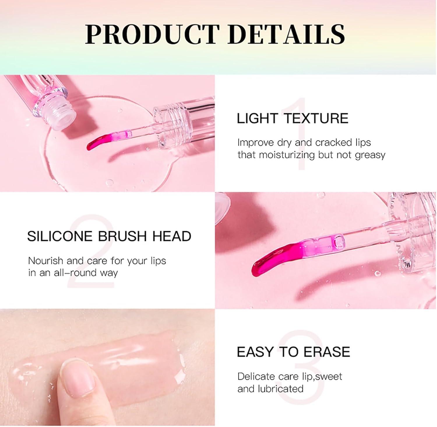 61ls6GtJI6L._AC_SL1500_.jpg مجموعة زيت شفاه لتكبير الشفاه من كولور تشينج، ملمع شفاه شفاف للعناية بالشفاه، زيت مرطب شفاه نباتي طبيعي، مغذي، غير لزج - الصورة 4