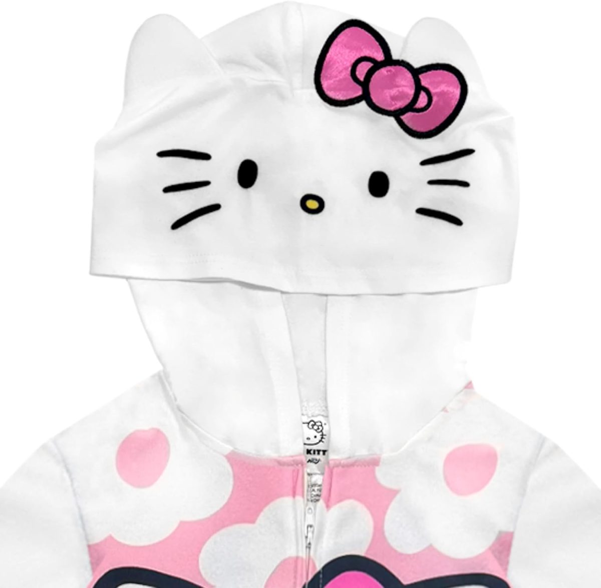 ⁦Hello Kitty Kids Onesie Pajamas - Girls Long Sleeve Zip Up Hooded Blanket Sleeper - One Piece Costume - Official License⁩ - الصورة ⁦2⁩