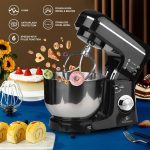 ⁦خلاط كهربائي قائم مع غطاء ومصباح LED، خلاط كهربائي 7 لتر 1400 واط بميزة التحكم في النبض ويأتي مع 3 أنواع من الأدوات، مضرب بيض وخطافين للعجين، وعاء ستانلس ستيل قابل للإزالة، طراز ST-2455⁩ - الصورة ⁦2⁩