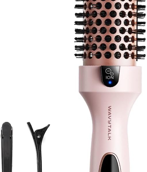 فرشاة حرارية دائرية لمظهر البلو اوت بوست بجهد مزدوج، سيراميك التورمالين، تقنية الأيونات السالبة، 5 إعدادات لدرجة الحرارة، ضرر أقل من ويف توك، ساكورا بينك، 3.8 سم