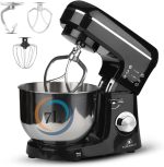 خلاط كهربائي قائم مع غطاء ومصباح LED، خلاط كهربائي 7 لتر 1400 واط بميزة التحكم في النبض ويأتي مع 3 أنواع من الأدوات، مضرب بيض وخطافين للعجين، وعاء ستانلس ستيل قابل للإزالة، طراز ST-2455