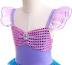 ⁦ليتو انجليس زي تنكري فاخر لاميرة حورية البحر الصغيرة لحفلات اعياد الميلاد مع اكسسوارات للاطفال والبنات من سن 2-9 سنوات، ارجواني وازرق⁩ - الصورة ⁦4⁩