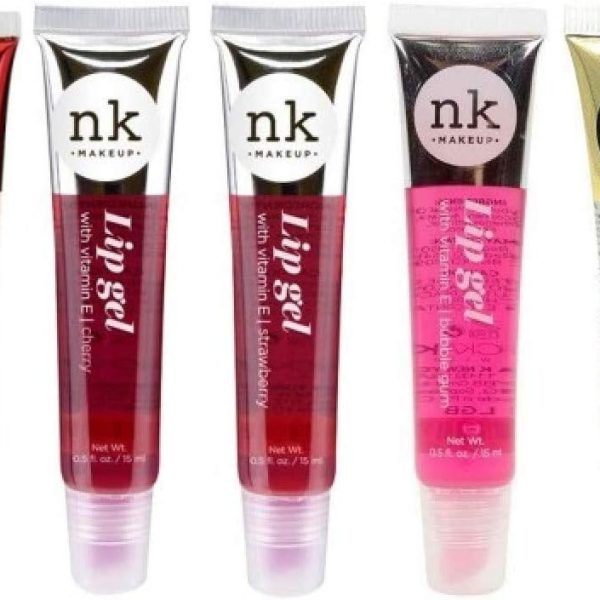 Nicka K New York 5 PACK NK Lip Gel with Vitamin E Bubble Gum, Argan, Strawberry, Cherry and Rosehip Lip Gloss