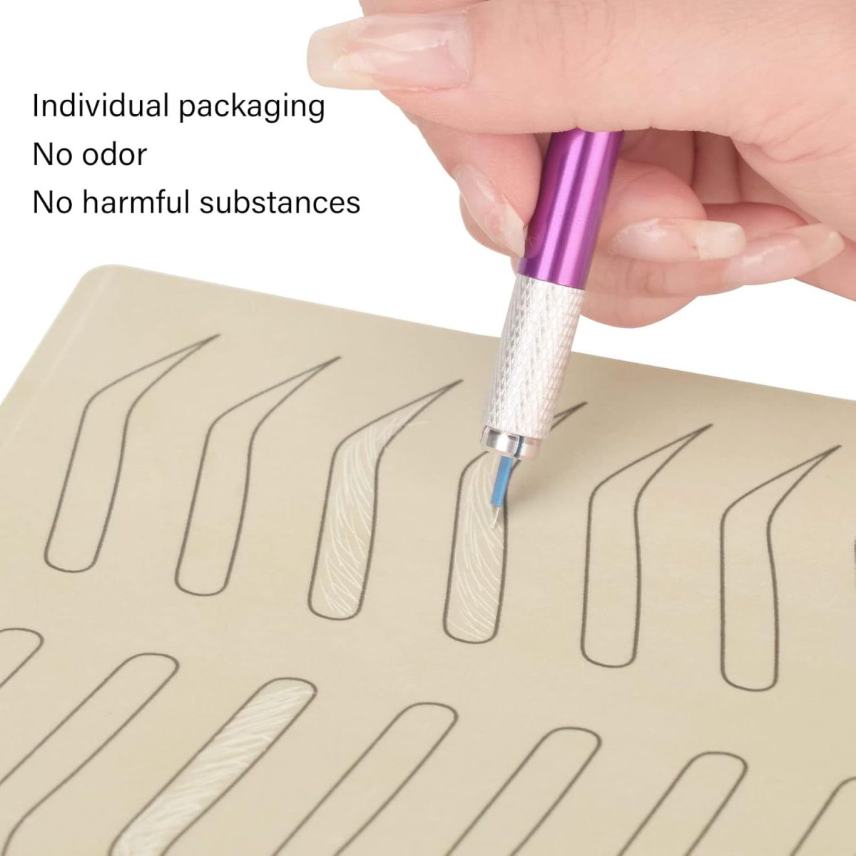 ⁦Kufoo 1mm Single Side Pattern Black Inkless Microblading Supplies, 10 PCS Microblading Practice Skin Silicon for Eyebrow Microblading Supplies Machine Parts 1mm Single⁩ - الصورة ⁦2⁩