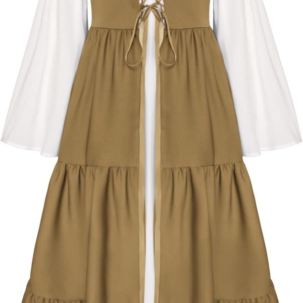 Scarlet Darkness Girls Renaissance Dress Medieval Peasant Long Sleeve Dresses