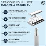 ⁦Rockwell Razors 6C White Chrome Double-Edge Safety Razor for Men and Women with 6 Adjustable Shave Settings and 5 Fully Recyclable Eco Razor Blades⁩ - الصورة ⁦2⁩