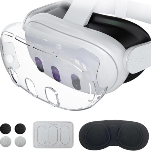 Replacement Kit Fit for Meta Quest 3, Included Transparent Shell Cover, Lens Tempered Glass Protector, Protective Lens Cover, Joystick Caps, Accelerates Heat Dissipation(Remove Case for Charging)
