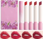 4 Colors Tube Lipstick Set, Mate Velvet Lipstick Moisturizer and Smooth, Red Lip Stain Long Lasting 24 Hours Waterproof Lip Tinet