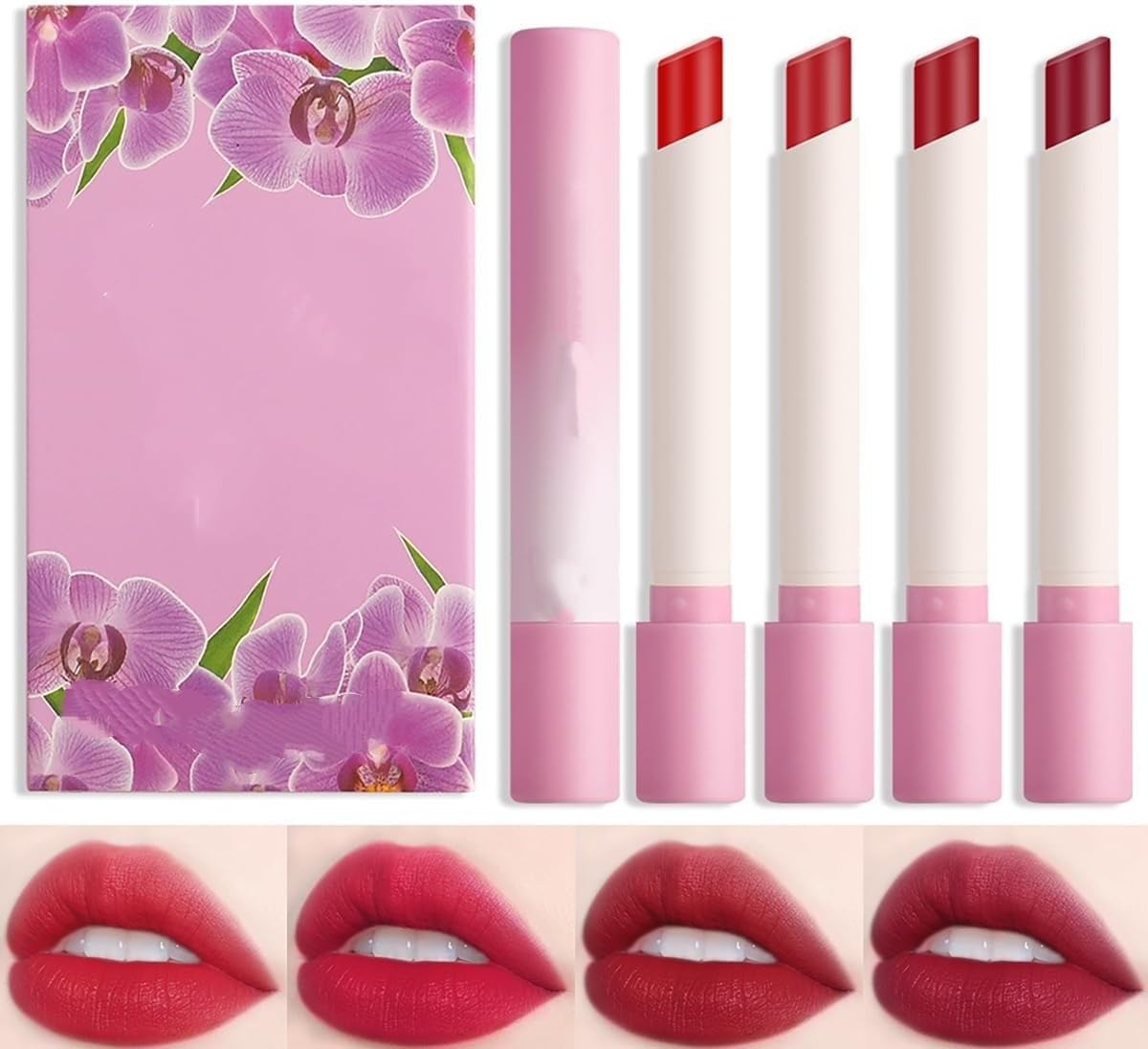 61rZD3SnFHL._AC_SL1200_.jpg 4 Colors Tube Lipstick Set, Mate Velvet Lipstick Moisturizer and Smooth, Red Lip Stain Long Lasting 24 Hours Waterproof Lip Tinet