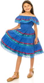 ⁦فستان مكسيكي تقليدي للبنات سينكو دي مايو فييستا من يونيك، مقاس 2-14، قطن⁩ - الصورة ⁦3⁩