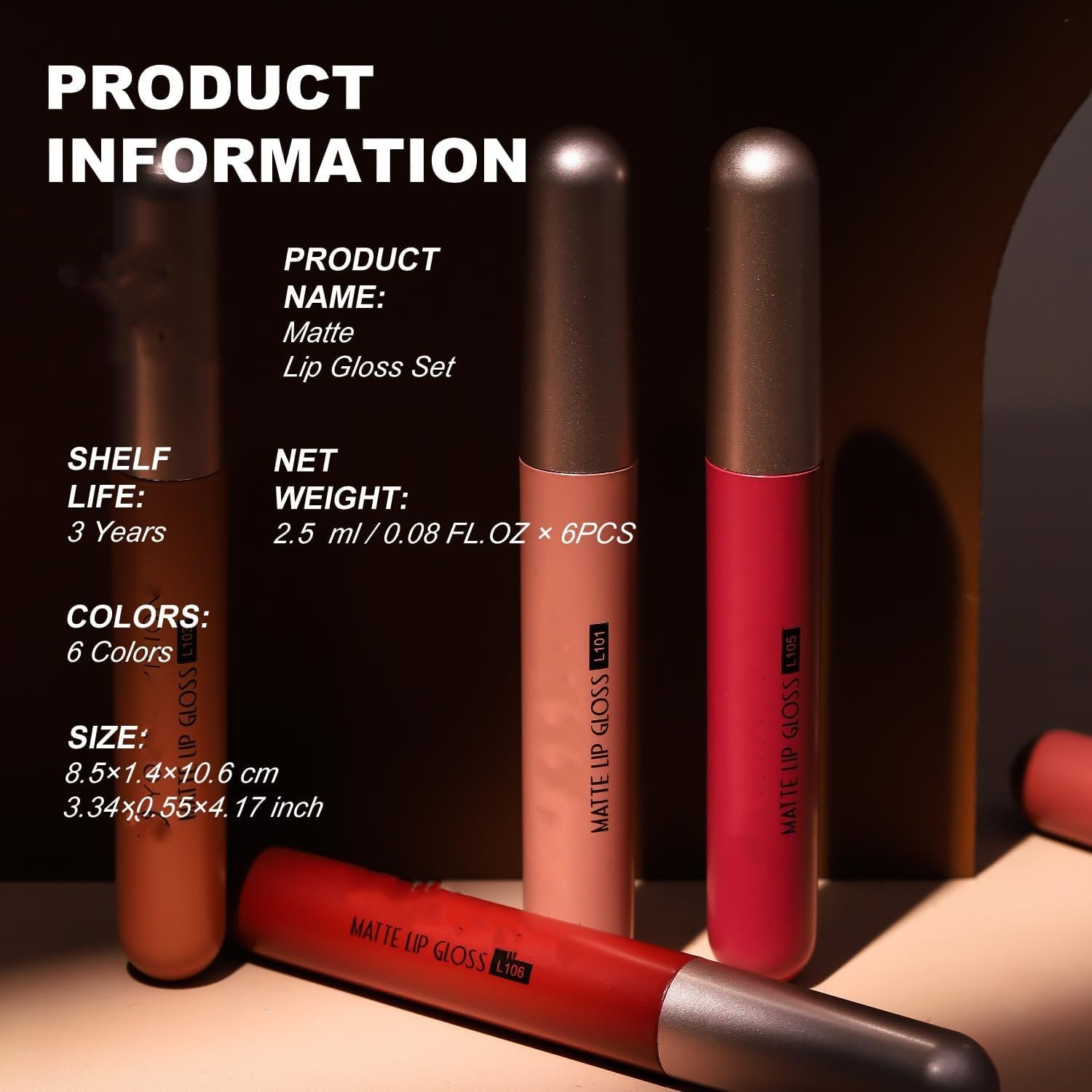 61t8WUS1uvL._AC_SL1500_.jpg مجموعة احمر شفاه سائل مات نود من 6 قطع، ظلال تدوم طويلا ومصبوغة، مجموعة هدايا ملمع شفاه للبنات والنساء - الصورة 6