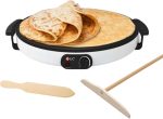 Biki Electric Pancake & Crepe Maker 45CM Non-Stick Hot Plate with Raised Edges for Reduced Wastage/Adjustable Temperature/Wooden Spreader & Spatula Included | صانع الكريب الكهربائي 45 سم 1800 واط