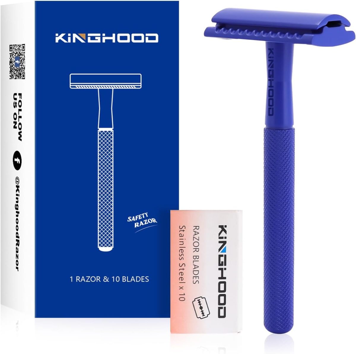 KINGHOOD Brass Single Blade Razor Safety Razor Metal Double Edge Razor One Blade Razor with 10 Blades Long Handle Weighted Eco-Friendly Reusable Razor