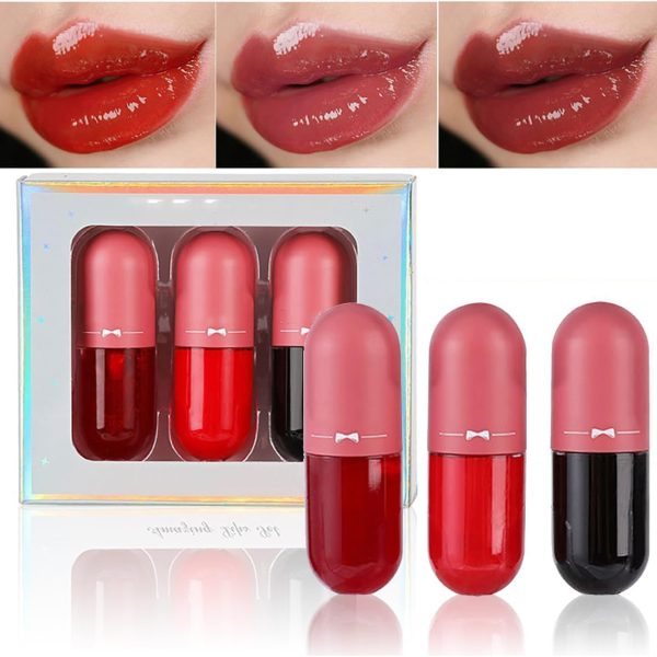 3 قطع من زيت الشفاه الزجاجي، ملمع شفاه ملون مرطب، ملمس منعش وغير لزج، مغذي لترميم الشفاه وتفتيح الشفاه والعناية بالشفاه