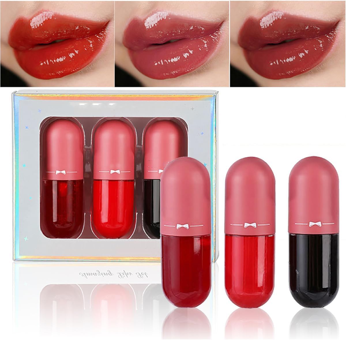 61vSNCtTSqL._AC_SL1200_.jpg 3 قطع من زيت الشفاه الزجاجي، ملمع شفاه ملون مرطب، ملمس منعش وغير لزج، مغذي لترميم الشفاه وتفتيح الشفاه والعناية بالشفاه