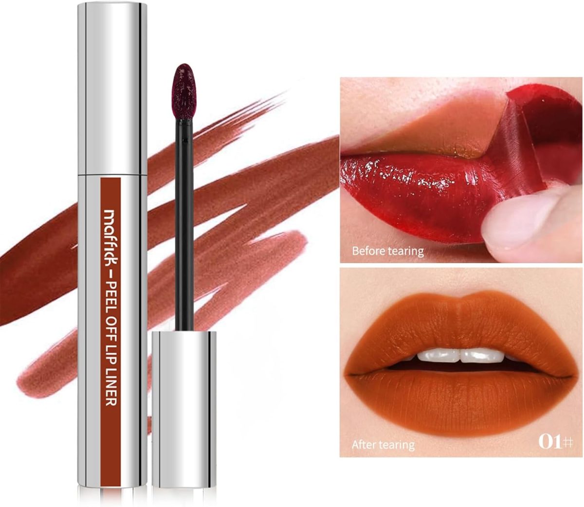⁦Mrettick 3PCS Lip Liner，Peel Off Lip Liner Tattoo, Peel Off Lip Stain, Long Lasting Lip Stain Peel Off, Infused with Hyaluronic Acid & Vitamin E, Makeup Gift for Women⁩ - الصورة ⁦3⁩