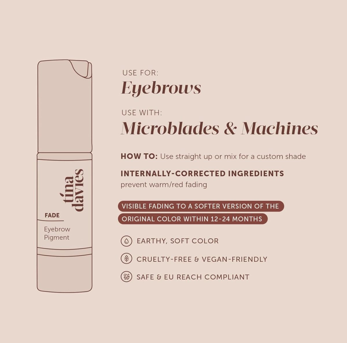 ⁦Tina Davies FADE Eyebrow Pigments, Dark Warm Brown 15ml⁩ - الصورة ⁦6⁩
