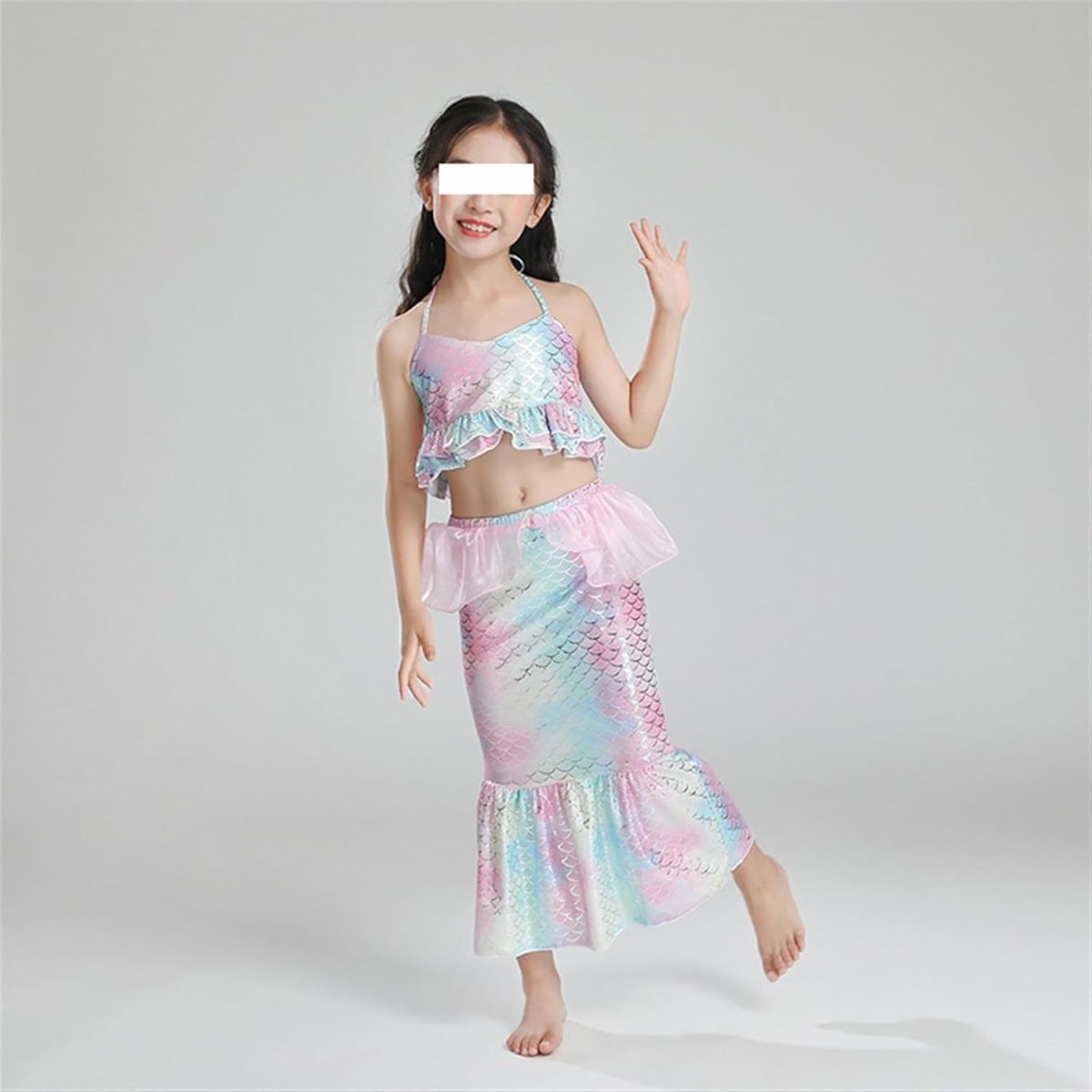 ⁦THE WHITE SHOP Mermaid Swimsuit Bikini Set for Little Girls Princess Ariel Swimming Costume 4 Pieces Kids Role Play Bathing Suit Set，Mermaid for Swimming Girls Swimsuit Princess⁩ - الصورة ⁦7⁩