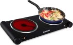 CUSIMAX Infrared Hot Plate 1200W+1200W Double Ceramic Plate Electric Stove for Cooking, Dual independent temperature Cooktop Burner, Compatible for All Cookwares, Black