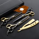 Dozmux Professional Black Gold Hairdressing Teeth Scissors Stainless Steel Barber Hair Cutting Sets Salon Multifunctional Thinning Straight Shears Tools for Mother Father's Gift