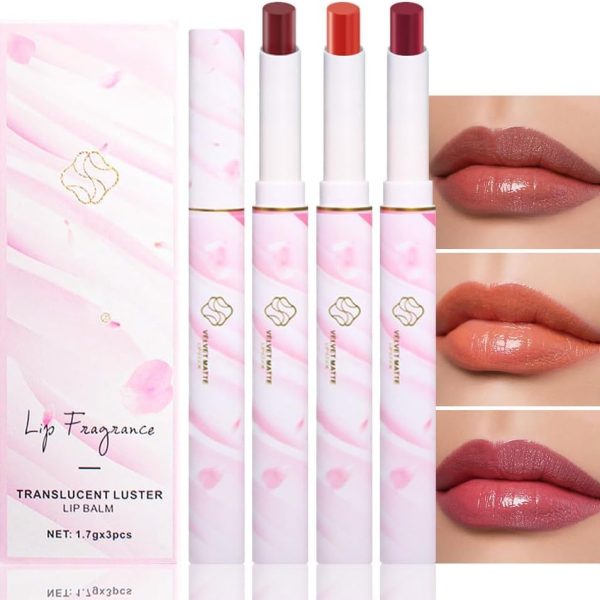 NALACAL 3Pcs Orange Rose Cherry Red Shine Lipstick Set, Flawless Moisturizing Lip Color Stick Glossy Lipstick Tinted Lip Balm, Sheer Shine Juicy Finish, Lightweight Hydrating Formula for Dry Lip Care