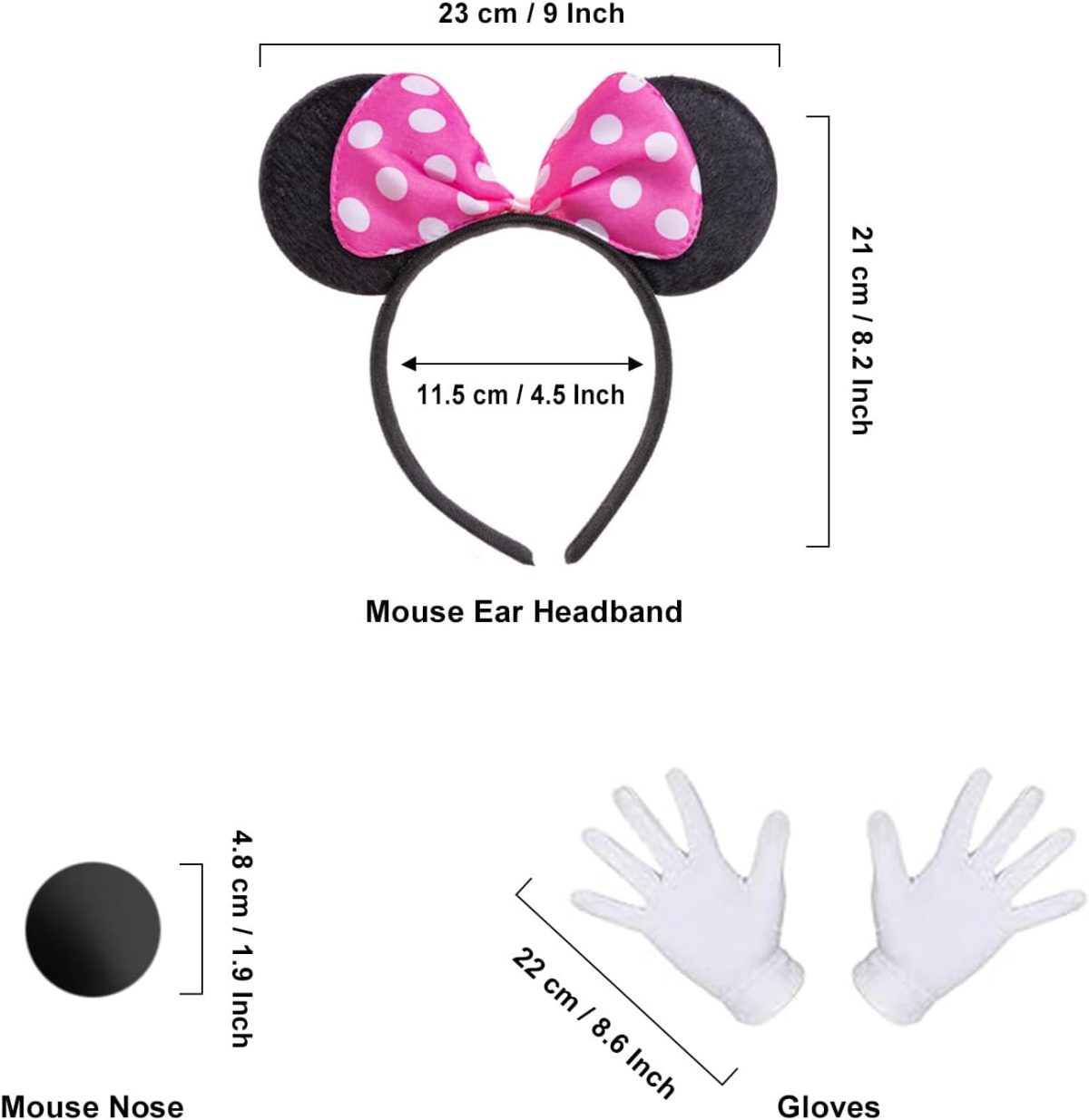 ⁦Atorcher Minnie Fancy Dress Up Costume with Mouse Ears Bowknot Hair Hoop, Gloves & Nose for Kids Girls, Halloween Birthday Party Mini Polka Dot Tutu Skirt⁩ - الصورة ⁦4⁩